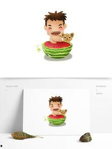 可爱夏日吃瓜男孩视频